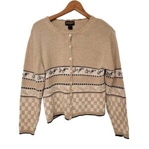 Vintage Woolrich Sweater Cardigan Women's Sz S Cotton Ramie Putty Holiday‎ 90s